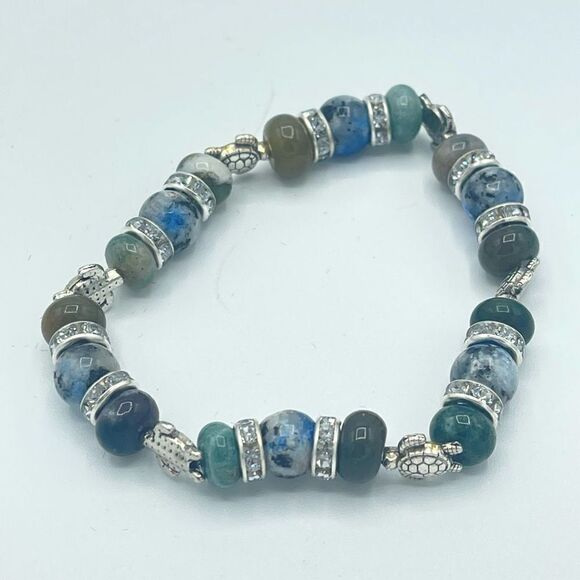 Sea Turtle India agate K2 beaded stretch bracelet ONE NEW crystal reiki yoga med - Picture 5 of 7